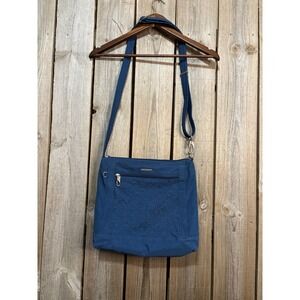 Travelon Anti-Theft Crossbody Bag Navy Blue Nylon RFID Blocking Floral Quilt